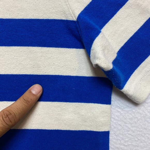 SEZANE Dress Womens XL Blue Cream EMY Stripes Button Shoulder Maxi - Picture 5 of 15